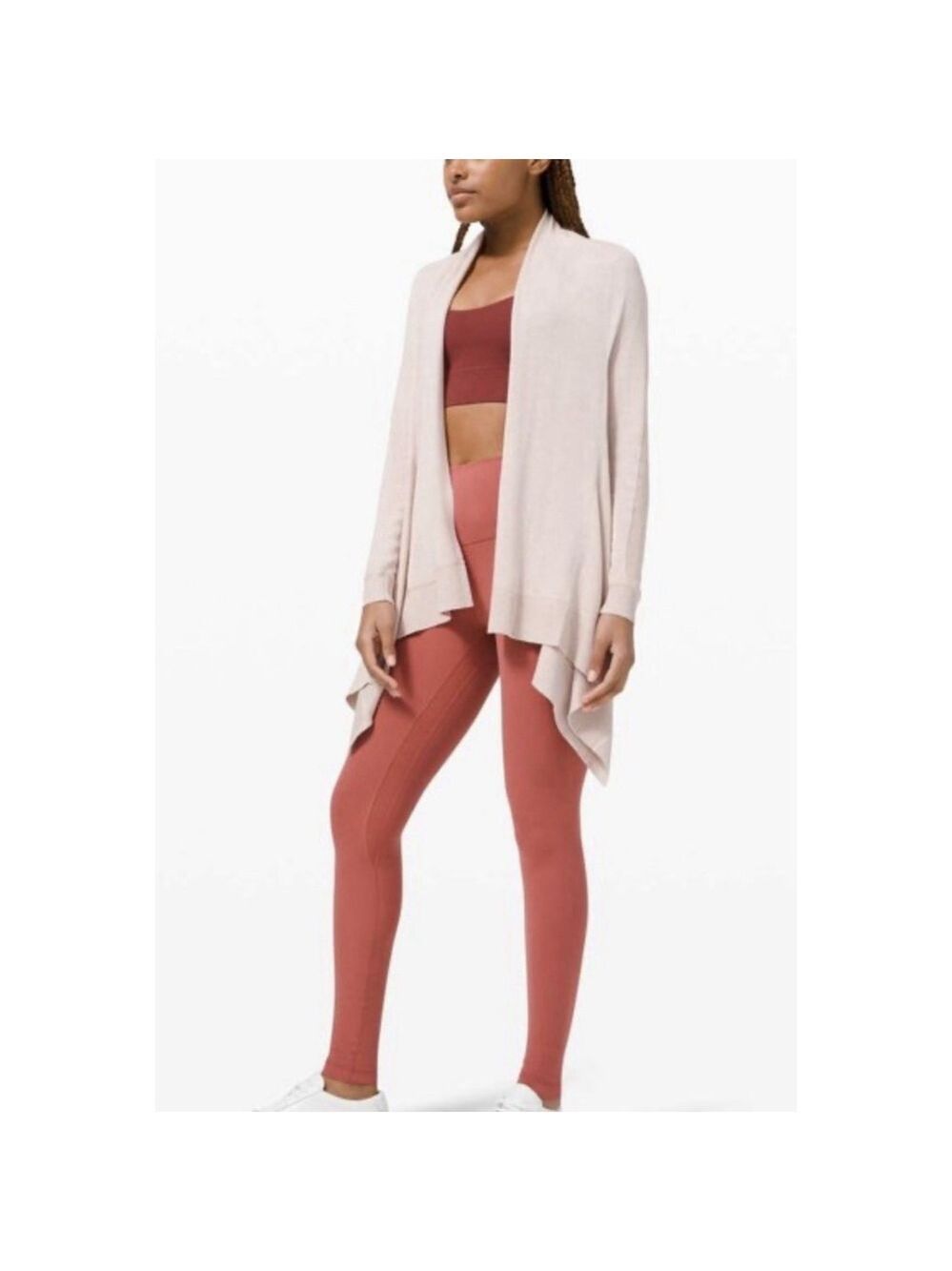 Lululemon Cashlu Cashmere Blend Knit Cardigan M/L Pink Bliss Beige Waterfall